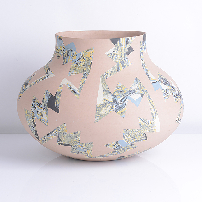 A pink earthenware vessel form made by Felicity Aylieff in circa 1985 sold at auction by Maak Contemporary Ceramics