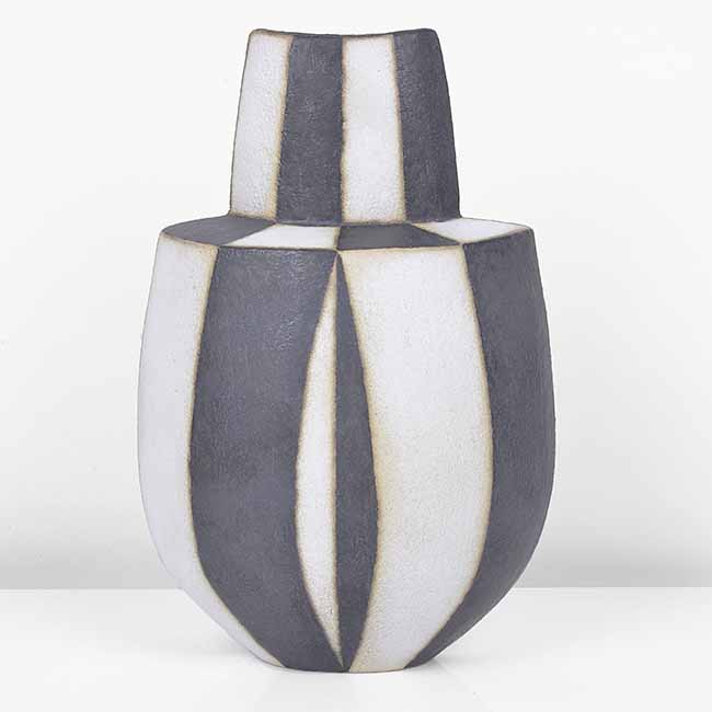 A black and white stoneware vessel made by John Ward in circa 1995 sold at auction by Maak Contemporary Ceramics