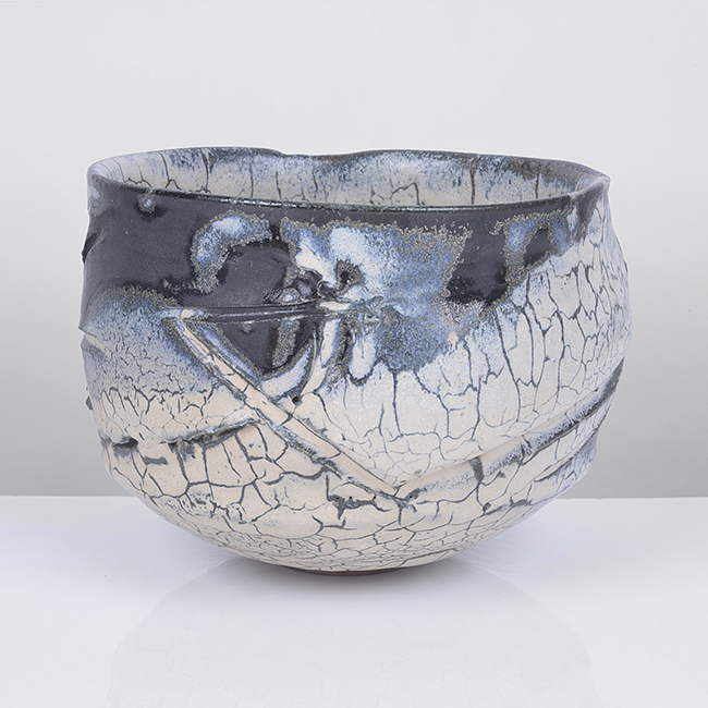 A blue and cream stoneware bowl made by Claude Champy sold at auction by Maak Contemporary Ceramics