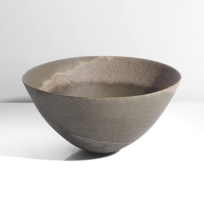 An olive green stoneware bowl made by Jennifer Lee in 2002 sold at auction by Maak Contemporary Ceramics