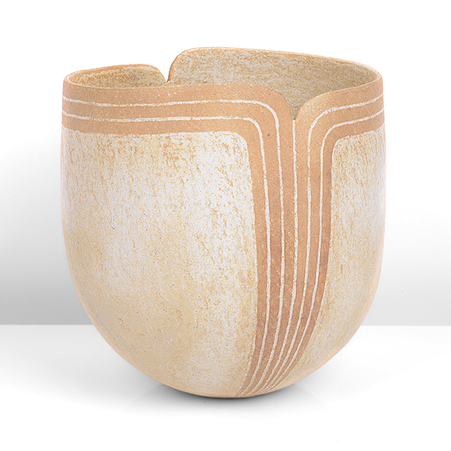 An ochre stoneware vessel made by John Ward in 2012 sold at auction by Maak Contemporary Ceramics