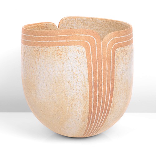An ochre stoneware vessel made by John Ward in 2012 sold at auction by Maak Contemporary Ceramics