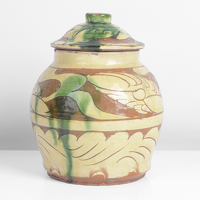 A cream earthenware jar and cover made by Hamada Shoji in circa 1922 sold at auction by Maak Contemporary Ceramics