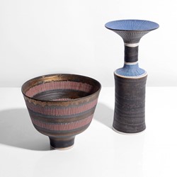 Lucie Rie | Straight Sided Bowl, 1970 & Vase with Flared Lip, circa 1978