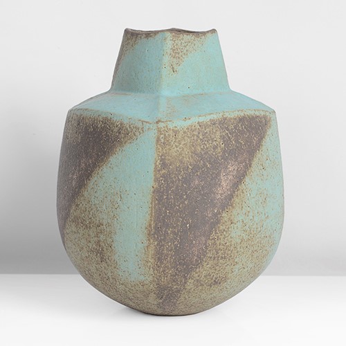 A green and brown stoneware pot made by John Ward in circa 1985 sold at auction by Maak Contemporary Ceramics