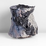 A black, white and blue stoneware 'Vase Double Parois' made by Claude Champy in 2007 sold at auction by Maak Contemporary Ceramics