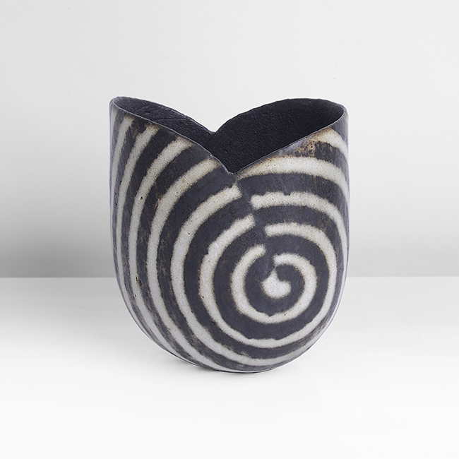 A black and white stoneware pot made by John Ward in circa 1985 sold at auction by Maak Contemporary Ceramics