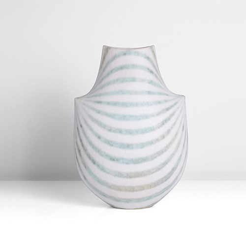 A white and green stoneware vessel made by John Ward in circa 1995 sold at auction by Maak Contemporary Ceramics