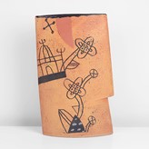 An ochre and black large leaning vessel made by John Maltby in circa 1996 sold at auction by Maak Contemporary Ceramics