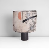 A grey, black, orange and blue stoneware spade form made by John Maltby in 1988 sold at auction by Maak Contemporary Ceramics