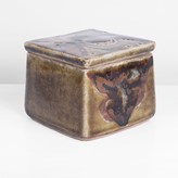 A green stoneware lidded box made by Kawai Kanjiro sold at auction by Maak Contemporary Ceramics