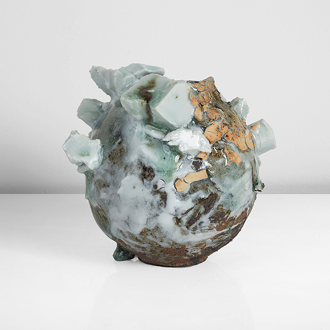 A stoneware and porcelain mini moon jar made by Akiko Hirai sold at auction by Maak Contemporary Ceramics