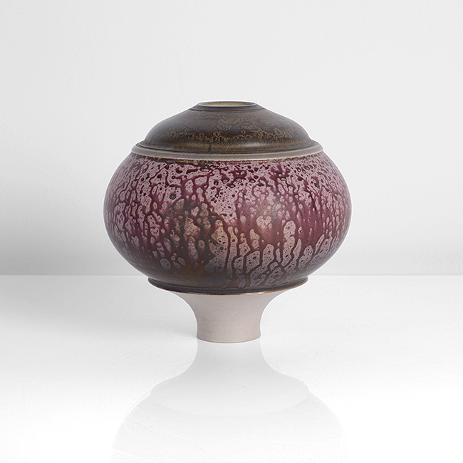 A purple porcelain pod form made by Geoffrey Swindell in circa 1982 sold at auction by Maak Contemporary Ceramics