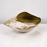 A green and white tin glaze earthenware 'Clam Shell' Form made by James Tower in 1954 offered for sale at Maak Contemporary Ceramics